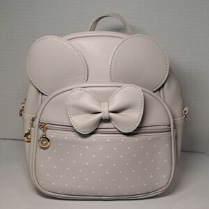 Cute Light Grey KL928 Backpack with Bow and Ears